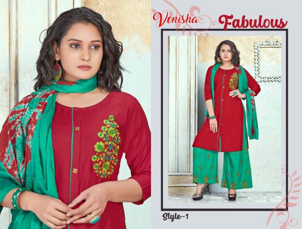 Venisha Natural-Rayon-Kurti-With-Bottom-And-Dupatta